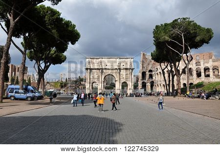 Arch Of Constantine Near The Colosseum In Rome, Italy