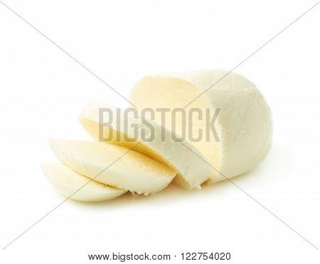 Sliced mozzarella cheese ball isolated over the white background