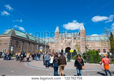 AMSTERDAM-APRIL 27: The Rijksmuseum during King's Day on April 27 2015 the Netherlands.The Rijksmuseum is a Netherlands national museum dedicated to arts and history in Amsterdam.
