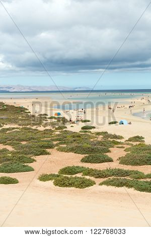 Fuerteventura, Spain - September 2015: The Famous Lagoon In Risco El Paso At Playas De Sotavento Fue