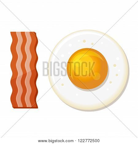 Fried Egg and Slices of Bacon. Luncheon Icon. Vector illustration
