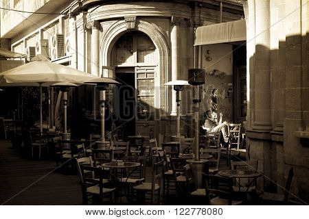 NICOSIA CYPRUS - DECEMBER 3: People enjoying a summer in cafes at Ledra street on December 3 2015 in Nicosia.