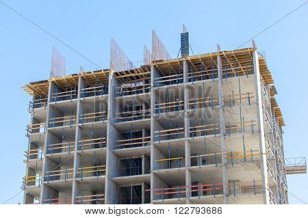 Monolithic frame construction of the building. The framework for the walls. Formwork for walls made of concrete. Construction of the building. Masonry walls and aerated concrete masonry walls