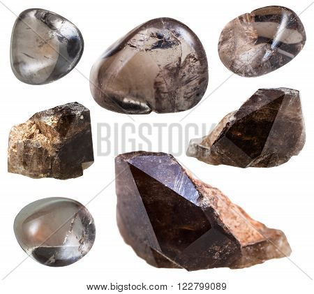 Set Of Smoky Quartz Crystals And Gemstones