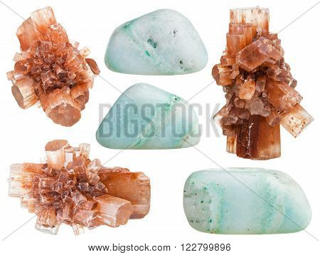 Set Of Aragonite Crystals And Polished Stones