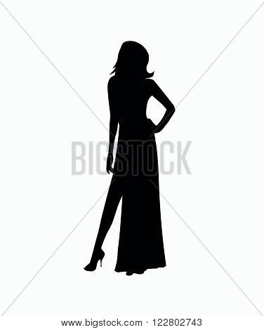 Silhouette of a beautiful girl in a long dress