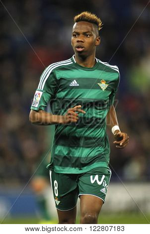 BARCELONA - MARCH, 3: Charly Musonda Junior of Real Betis during a Spanish League match against RCD Espanyol at the Power8 stadium on March 3, 2016 in Barcelona, Spain