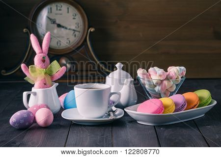 Easter Kid Breakfst With Colored Macaroon