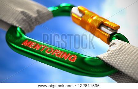 Green Carabine with White Ropes on Sky Background, Symbolizing the Mentoring. Selective Focus. 3D Render.