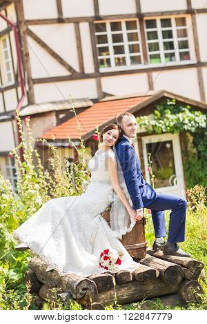 Happy bride and groom on their  wedding day