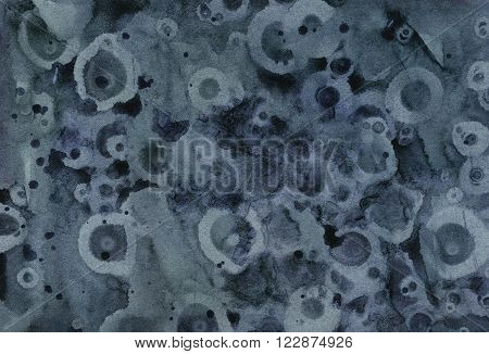 Abstract dark grey watercolor handfree paper texture background with wet brush painted smudges and stains