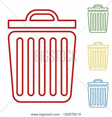 Trash lineicon. Vector illustration. Set of line icons. Red, green, yellow and blue on white background.