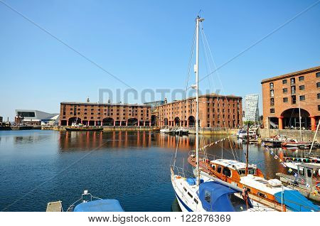 LIVERPOOL, UK - JUNE 11, 2015 - Yachts moored in Albert Dock Liverpool Merseyside England UK Western Europe, June 11, 2015.