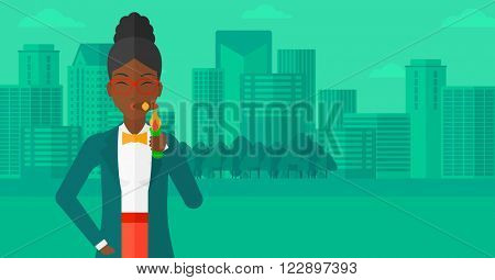 Woman smoking cigar.