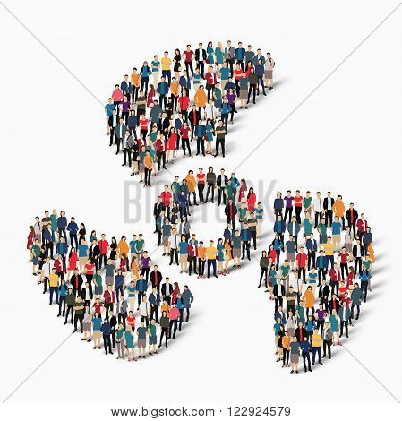 Isometric set of propeller styles web infographics concept  illustration of a crowded square, flat 3d. Crowd point group forming a predetermined shape. Creative people.