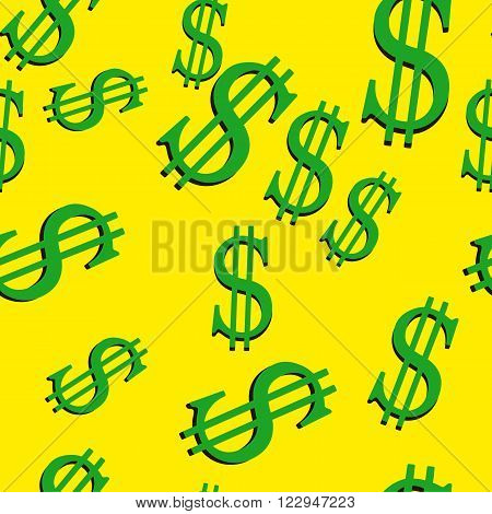 Green dollar signs on a yellow background seamless vector illustration