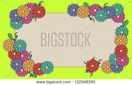 Colorful flowers frame yellow card vector illustrator