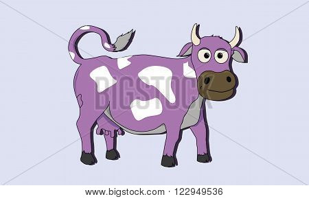 Cartoon cow on the green grass spotted vector illustration