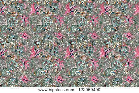 Abstract seamless ornamental pattern. Indian hand drawing background. Vector stock illustration. Doodle.