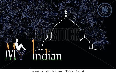 Subjects India Taj Mahal, the girl with the book and the state flag vector illustration