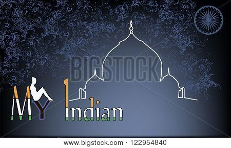 Subjects India Taj Mahal, the girl with the book and the state flag vector illustration