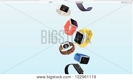 PARIS FRANCE - MAR 23 2016: Results of the latest Apple keynote with the Apple.com website presenting the new straps for Apple Watch - You at a glance