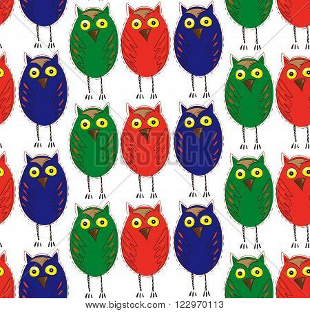 Vector colorful seamless pattern with cute different owls.