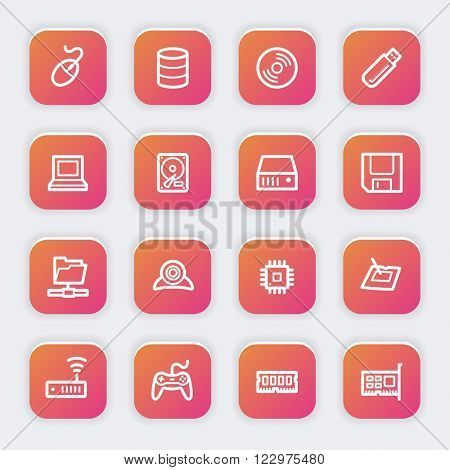 Computer components web icons set