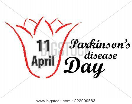 World Parkinson Day april 11. Red tulip and text
