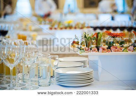 Coffee Break Prepare For Serve Guests Attending Seminar During Break Time In Meeting Room
