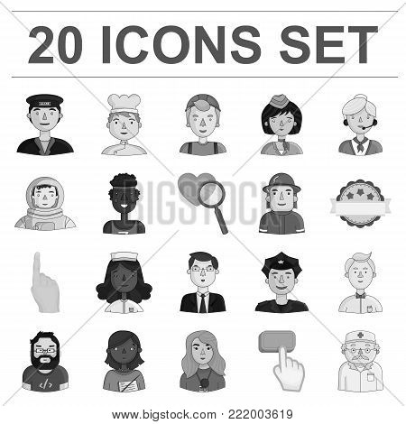 People of different professions monochrome icons in set collection for design. Worker and specialist vector symbol stock  illustration.