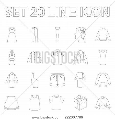 Different kinds of clothes outline icons in set collection for design. Clothes and style vector symbol stock  illustration.