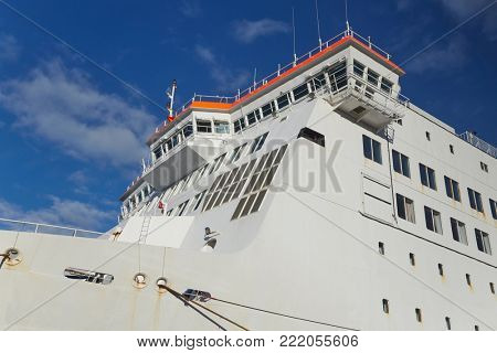 Passanger ferry deatail with view of the bridge