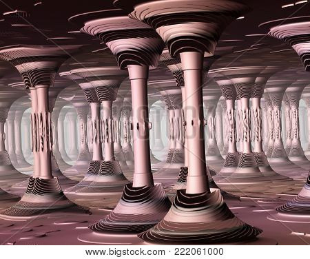 3D Fractal Rendering Column Hall Interior  - Temple Colonnade