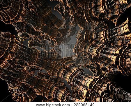3D Fractal  Rendering Brown -  Extraterrestrial Landscape