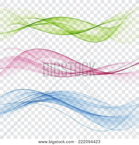 Set of abstract color wave. Color smoke wave. Transparent color wave. Blue, pink, orange, red color. Wavy design