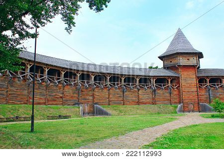 Baturyn Citadel the Cossack Hetmanate. Ancient Slavonic architecture of Baturyn fortress in hetman capital