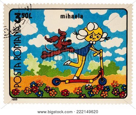 Moscow, Russia - January 15, 2018: A stamp printed in Romania, shows frame from Cartoon film 