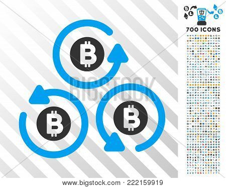 Bitcoin Mixer Rotation icon with 700 bonus bitcoin mining and blockchain pictures. Vector illustration style is flat iconic symbols design for bitcoin software.