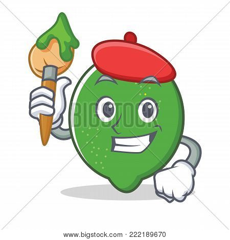Artist lime character cartoon style vector illustration