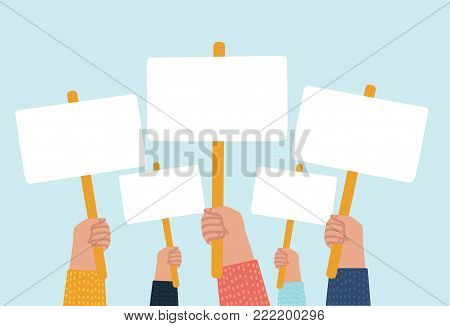 Vector cartoon illustratioon of hands holding plate. Presidential Election Voting Poster. Vector flat cartoon illustration for news, infographics, banners design