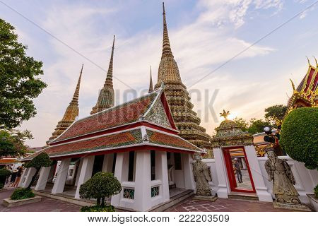 Bangkok , Thailand - 15 January, 2018: Wat Phra Chettuphon Wimon Mangkhalaram Ratchaworamahawihan (Wat Pho) / Circle panorama of Wat Pho public landmark of Bangkok