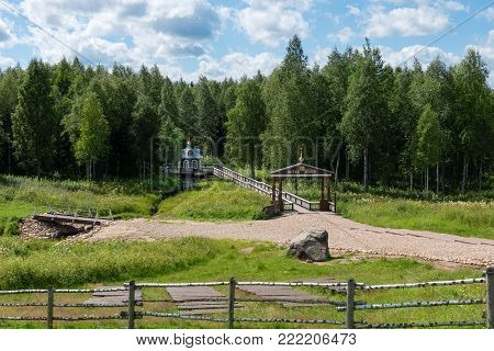 Volgoverkhovye Olginsky convent chapel over source Volga river Russia Tver region