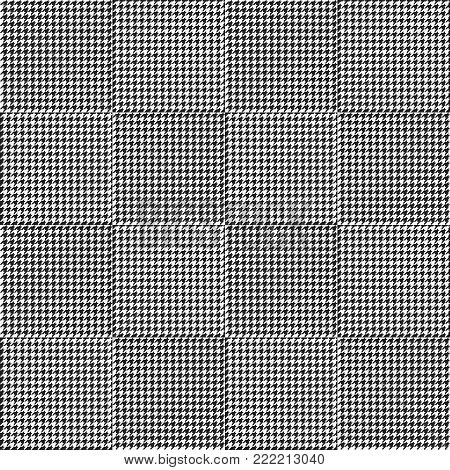 Black and white houndstooth seamless plaid pattern. Alternating hounds tooth check background. Vector illustration.