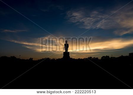 Phutthamonthon Is Place For Buddhist Dharma With Blue Sky And Sunset In Nakhon Pathom Thailand.