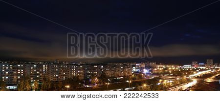 Naberezhnye Chelny, Russia - October 7, 2014: Cityscape View From The Roof Of A Skyscraper At Night
