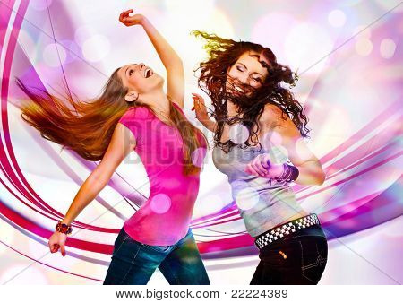 two young girls dancing in discolight