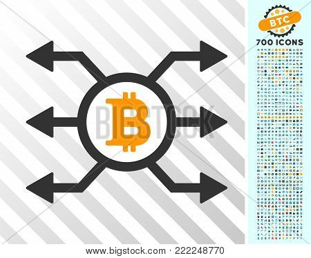 Bitcoin Node Cashout pictograph with 700 bonus bitcoin mining and blockchain pictograms. Vector illustration style is flat iconic symbols design for cryptocurrency websites.