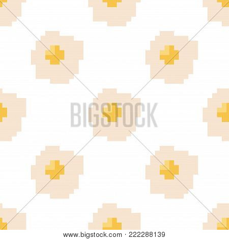Scrambled eggs. Pixel art. Seamless vector pattern