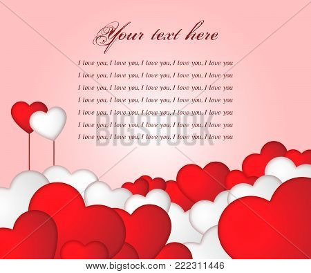 Beautiful greeting card for Valentine's Day, vector background with hearts and space for text